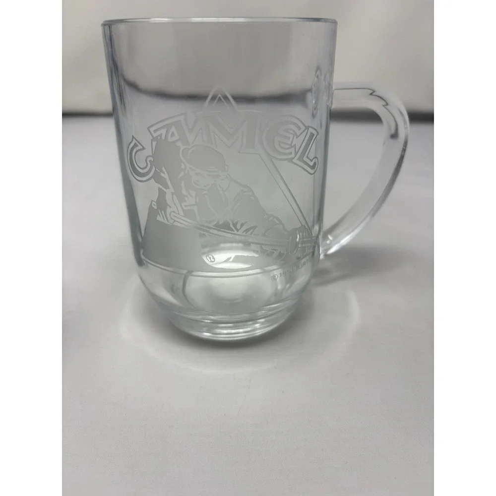 1991 Joe Camel Cigerettes Luminarc Clear Glass 16 oz Mug Etched Billiards Pool